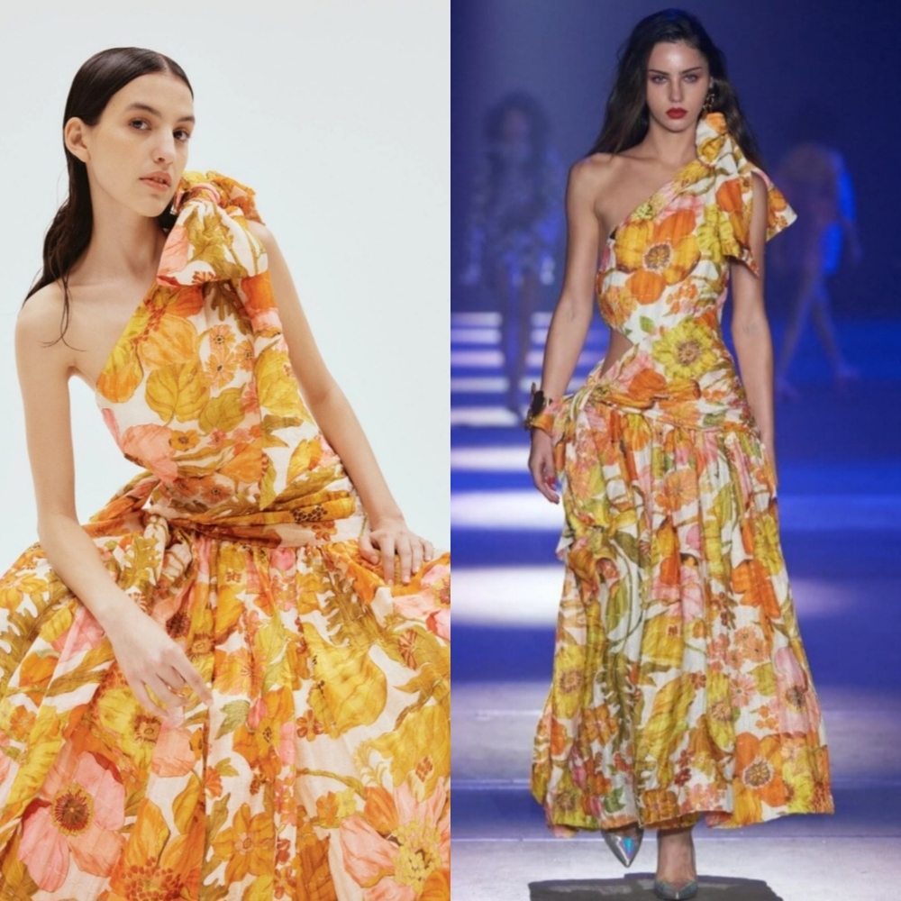 NWT Alemais Silas One Shoulder Floral Gown Orange 6 - Picture 4 of 17